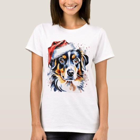 クリスマスかわいい子犬 Tシャツ (正面)
