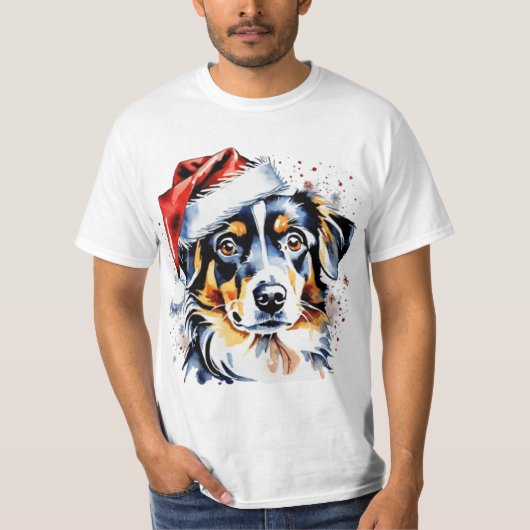 クリスマスかわいい子犬 Tシャツ (正面)