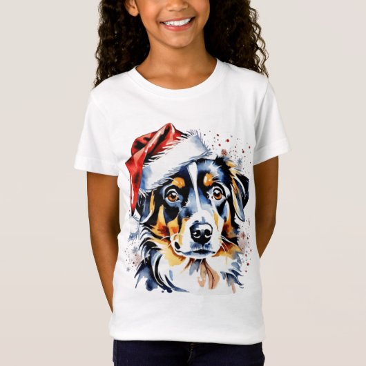 クリスマスかわいい子犬 Tシャツ (正面)