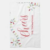 クリスマスかわいい応援カラフルストリングライト キッチンタオル (縦)