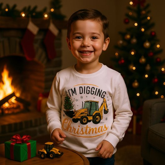 クリスマスかわいい掘削機の木の子供たちを掘っている