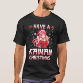 クリスマスかわいい日本のの女の子パジャマがいる Tシャツ (正面)
