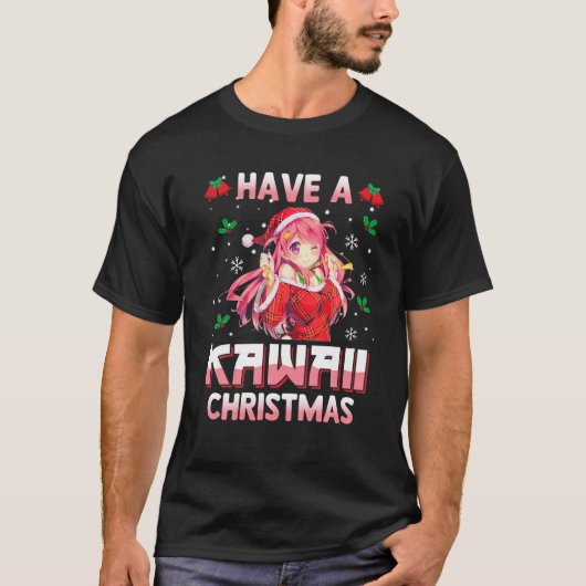 クリスマスかわいい日本のの女の子パジャマがいる Tシャツ (正面)