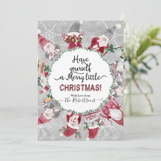クリスマスかわいい格言スノーフレークグレーレッド写真 シーズンカード (スタンド正面)