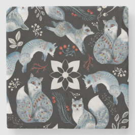 クリスマスかわいい森のキツネ動物のパターンクッション ストーンコースター