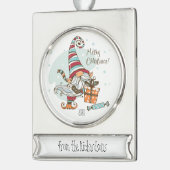 クリスマスかわいい水の色サンタカスタム シルバープレートバナーオーナメント (左)