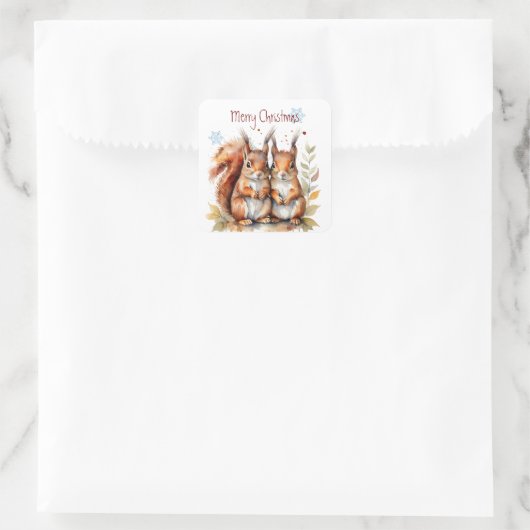 クリスマスかわいい水色リス野生動物 スクエアシール (バッグ)