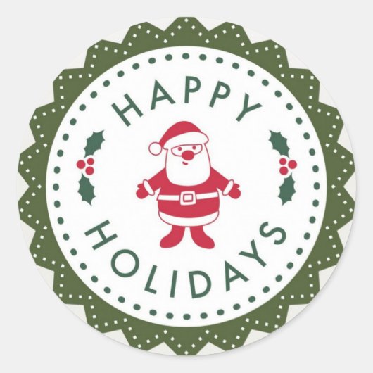 クリスマスかわいい漫画サンタハッピーホリデー ラウンドシール (正面)