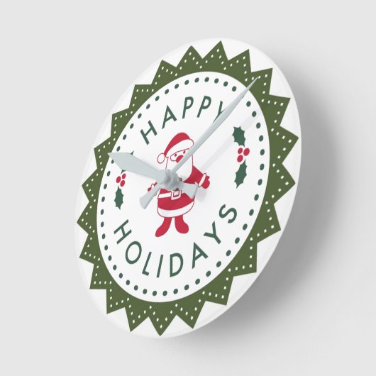 クリスマスかわいい漫画サンタハッピーホリデー ラウンド壁時計 (傾斜)