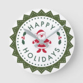 クリスマスかわいい漫画サンタハッピーホリデー ラウンド壁時計 (正面)