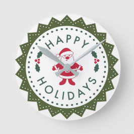 クリスマスかわいい漫画サンタハッピーホリデー ラウンド壁時計