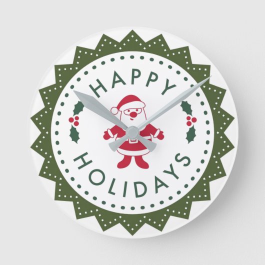 クリスマスかわいい漫画サンタハッピーホリデー ラウンド壁時計 (正面)