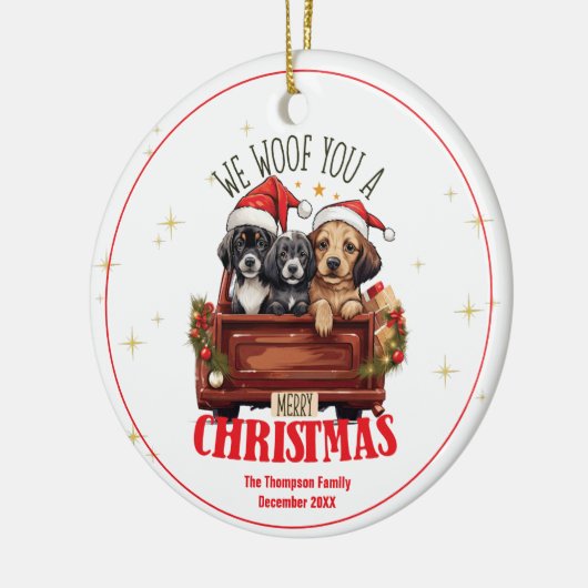 クリスマスかわいい犬たち私たちはあなたをカスタム家族 セラミックオーナメント (左)