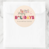 クリスマスかわいい犬のモダン家族 ラウンドシール (バッグ)