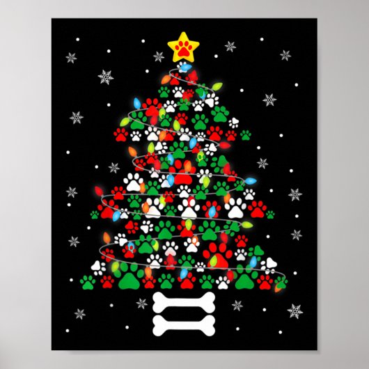 クリスマスかわいい犬の足クリスマスツリーおもしろい犬の犬のワン ポスター (正面)