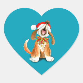 クリスマスかわいい犬の青いステッカー ハートシール