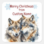 クリスマスかわいい狼カップルカスタマイズ動物 スクエアシール (正面)