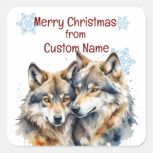 クリスマスかわいい狼カップルカスタマイズ動物 スクエアシール