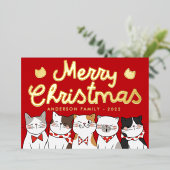 クリスマスかわいい猫たちのキャロル 箔シーズンカード (立ち正面)