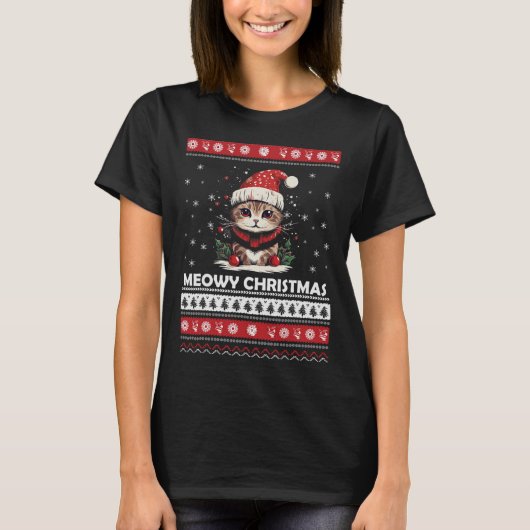 クリスマスかわいい猫とコーヒーメリークリスマスGr Tシャツ (正面)