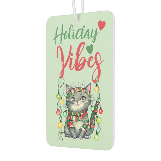 クリスマスかわいい猫の休日の緑の赤 カーエアーフレッシュナー (左)