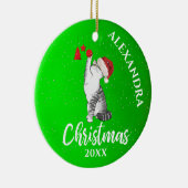 クリスマスかわいい猫サンタハットグリーンキッズ セラミックオーナメント (右)