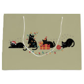 クリスマスかわいい猫好きクルーのクリスマスライト ラージペーパーバッグ (正面)