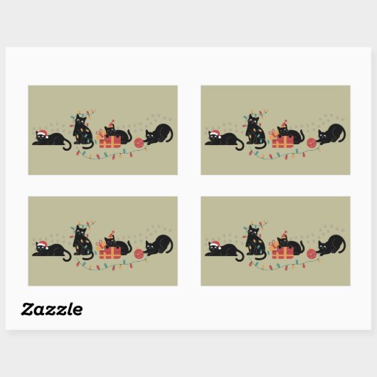 クリスマスかわいい猫好きクルーのクリスマスライト 長方形シール (シート)
