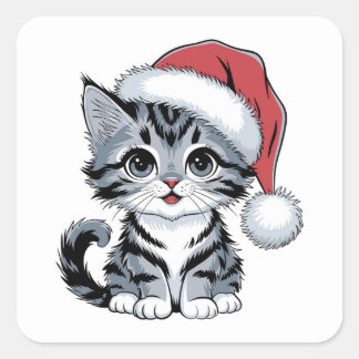 クリスマスかわいい猫 スクエアシール