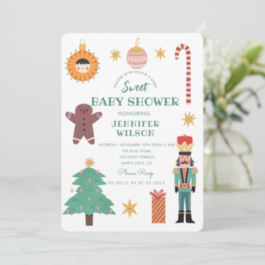 クリスマスかわいい甘いベビーベビーシャワー 招待状 (スタンド正面)