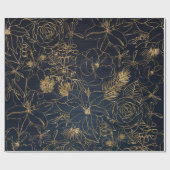 クリスマスかわいい紙吹雪とゴールデンフローラデザイン ラッピングペーパー (フラット)