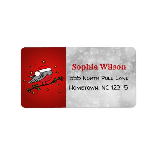 クリスマスかわいい赤ロビンバード ラベル (正面)