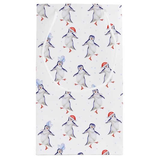 クリスマスかわいい踊りペンギン柄の小さな贈り物 スモールペーパーバッグ (裏面)