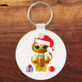 クリスマスかわいい金猫の猫の漫画 キーホルダー (正面)