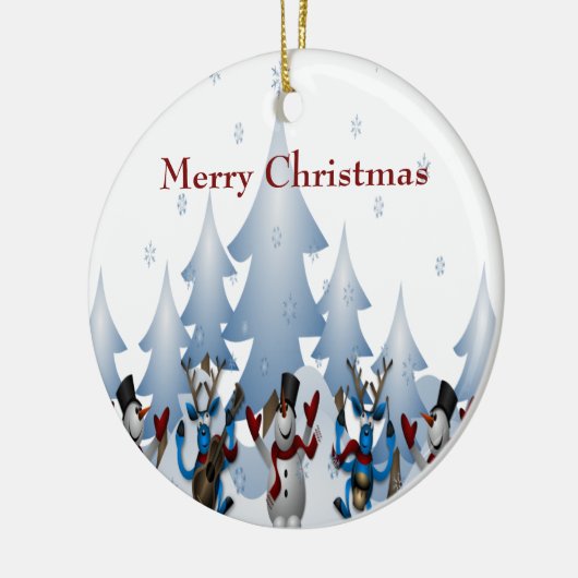 クリスマスかわいい雪だるまとトナカイ・バンド セラミックオーナメント (左)