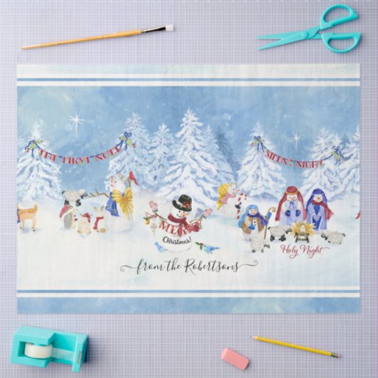 クリスマスかわいい雪だるま出生水彩家族 薄葉紙 (クラフト)