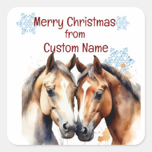 クリスマスかわいい馬カップルカスタマイズ動物 スクエアシール