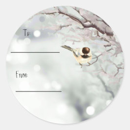 クリスマスかわいい《鳥》アメリカゴガラ雪の木 ラウンドシール