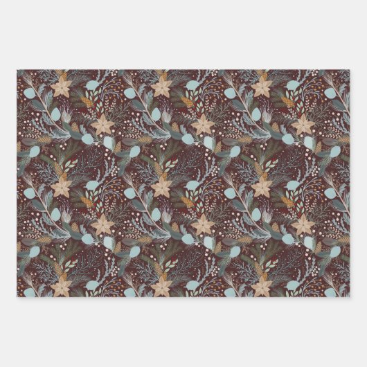 クリスマスかわいらしのお洒落花の模様 ラッピングペーパーシート (正面3)