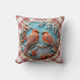 クリスマスかわいらしの格子模様の鳥。 クッション