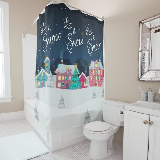 クリスマスかわいらしの町は雪のクリスマスの装飾 シャワーカーテン (インサイチュ)