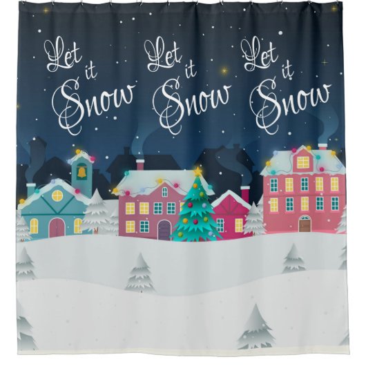 クリスマスかわいらしの町は雪のクリスマスの装飾 シャワーカーテン (正面)