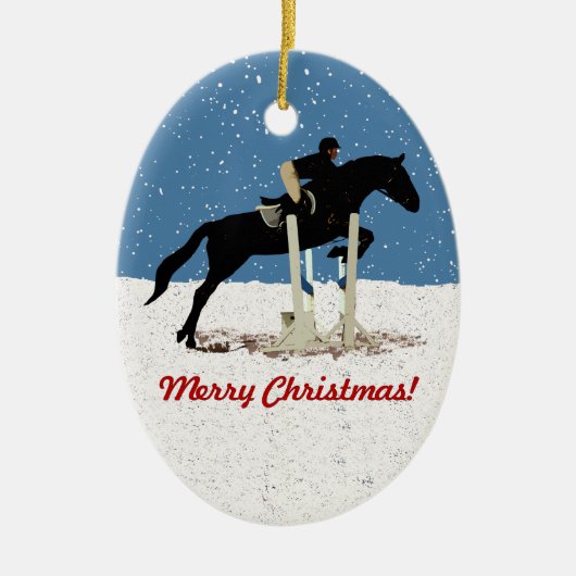 クリスマスかわいらしの馬のジャンプ セラミックオーナメント (正面)