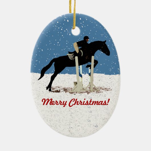 クリスマスかわいらしの馬のジャンプ セラミックオーナメント (裏面)