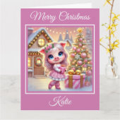 クリスマスかわいらしコテージでピンクピグ カード (黄色い花)