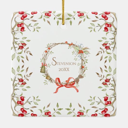 クリスマスかわいらしタイポグラフィ セラミックオーナメント (裏面)