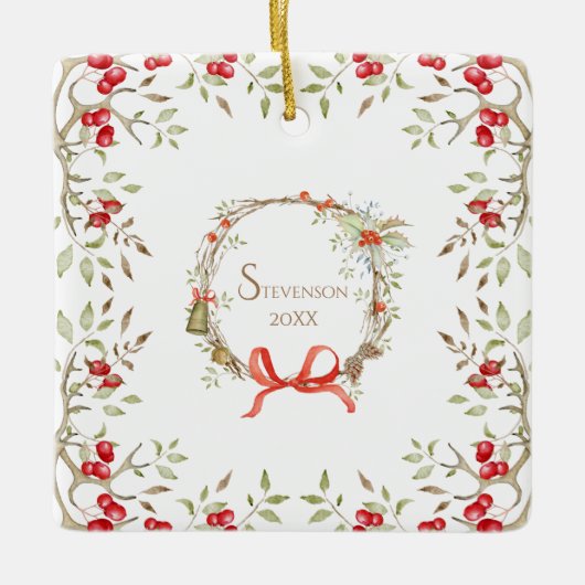 クリスマスかわいらしタイポグラフィ セラミックオーナメント (正面)