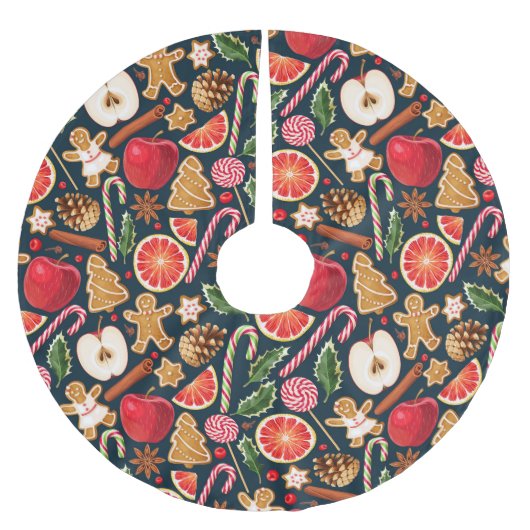 クリスマスかわいらしパターン ブラッシュドポリエステルツリースカート (正面)