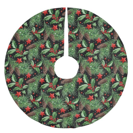 クリスマスかわいらしパターン ブラッシュドポリエステルツリースカート (正面)