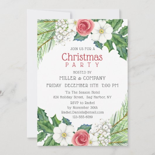 クリスマスかわいらしフローラ企業のクリスマスパーティー 招待状 (正面)